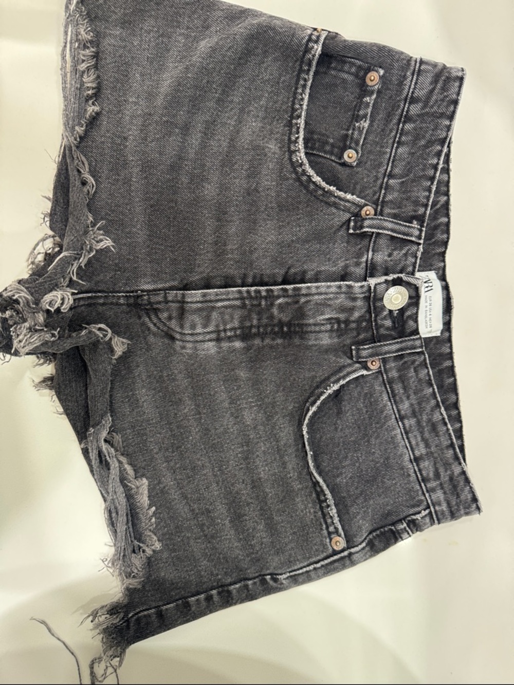 Zara Black Distressed Denim Shorts